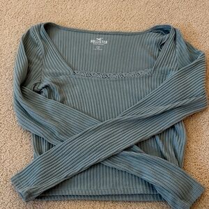 Hollister Teal Ribbed Long Sleeve Top